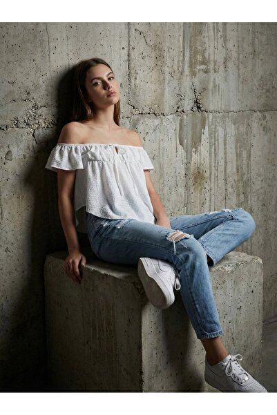 Ltb Off-The-Shoulder, Front-Tie, Basic Cream Tank Top