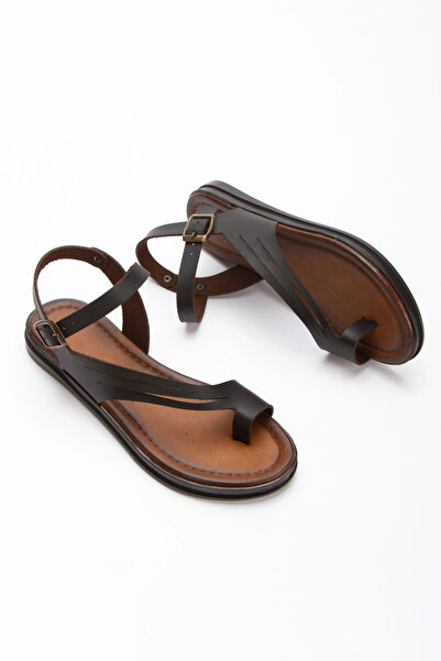 MFT AYAKKABI Women's Black Genuine Leather-Look Flip-Flop Sandals