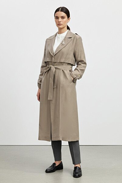 Puane Belted Midi Length Women's Trench Coat-15250 - Mink
