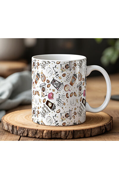 BB TRADE Coffee Designed White Ceramic Printed Mug Cup 330ml