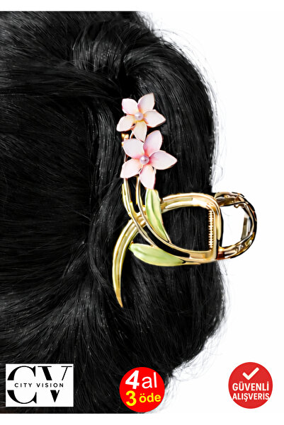 cityvision Agrafă de păr metalică de culoare roz cu flori duble de lotus 11 c...