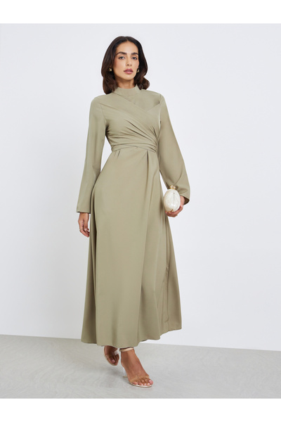 Styli Women Olive Green A-Line Wrap Maxi Dress