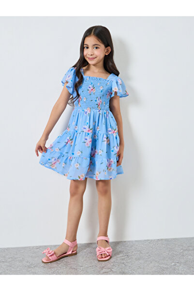 Styli Girls Blue Floral Fit and Flare Mini Dress