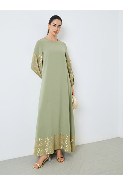 Styli جلابيات نسائية خضراء مطبوعة برقائق معدنية بتصميم A-Line