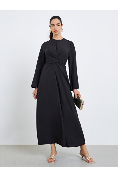 Styli Women Black A-Line Wrap Midi Dress