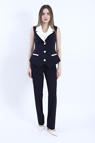 ÖNDER ÖZSOY Paneled Jacket Collar Classic Vest & Pocketed Pipe-Leg Trousers W...
