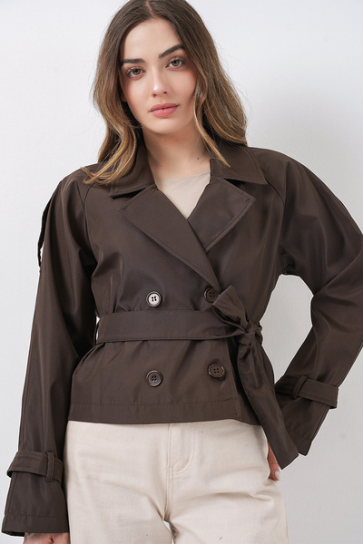 Bigdart Γυναικεία κοντή καμπαρντίνα με ζώνη 5970 - A.Kahve