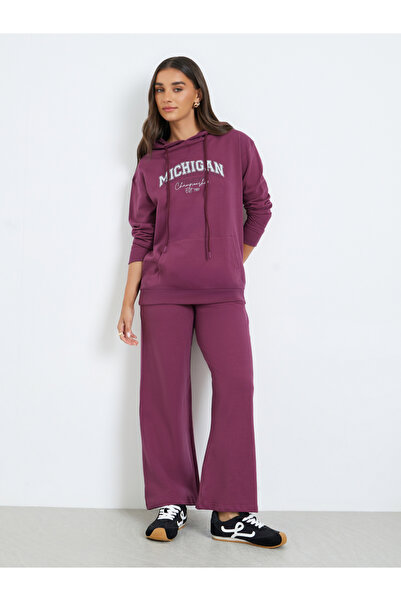 Styli Women Purple Hoodie and Wide Leg Pants Co-Ords