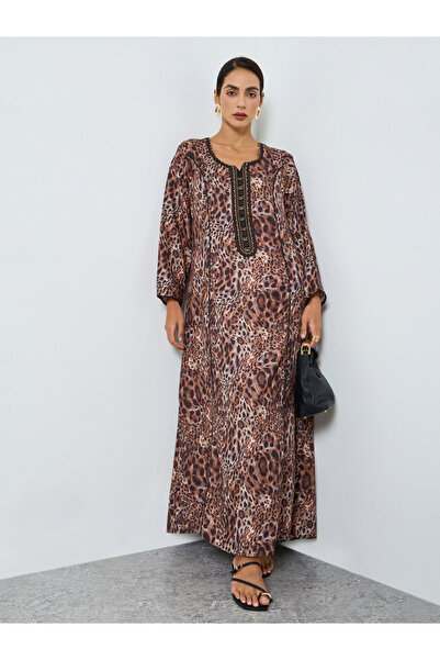 Maxim Creation By Styli Women Leopard Print Embroidered A-Line Jalabiya