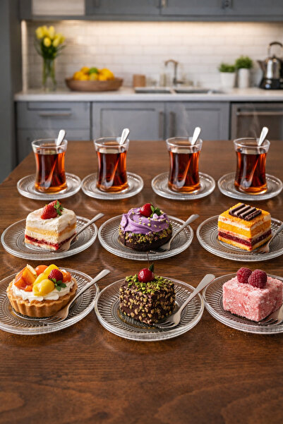 DİBA AVM 18 Parça Çay Seti Takımı - Pasta tabağı, Çay Bardağı, Çay Tabağı - Sade Modern Kahvaltı Takımı Seti