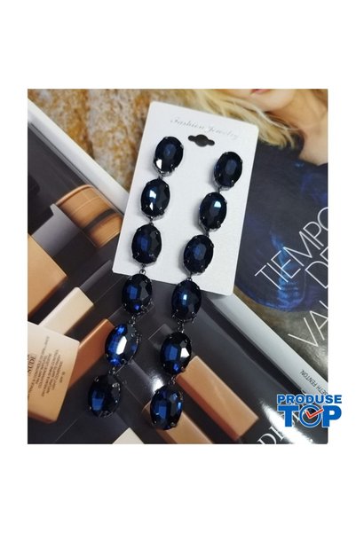 Produse.Top Cercei lungi eleganți din argint cu cristale albastru închis CW27