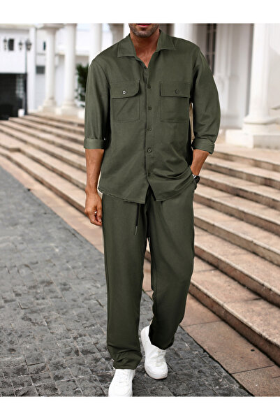 Take Two By Styli Men Khaki Chest Pockets Shirt and Trousers Co-Ords