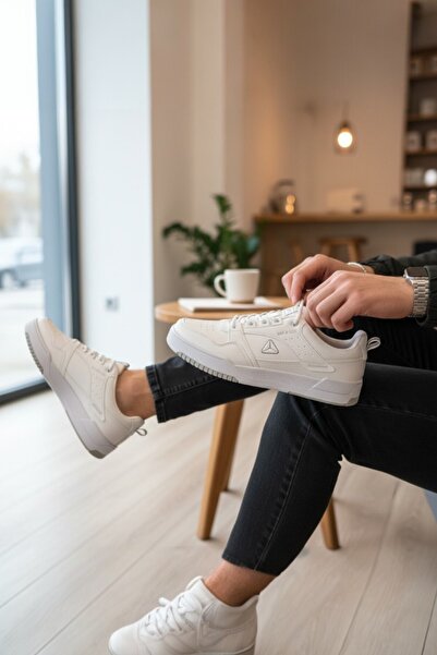 enoch Enoch Men's White Triangle Logo Detailed Perforated Toe Casual Casual S...