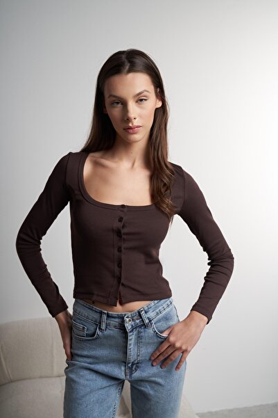 citycenterfashion Women's H-Neck Buttoned Long Sleeve Blouse Cty-Abr-10220