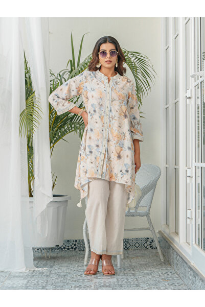 DW By Styli Women Floral Print Mandarin Collar Tunic and Trousers Co-Ords