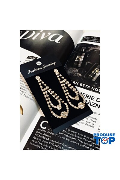 Produse.Top Elegant Long Golden Earrings with Rhinestones CW42
