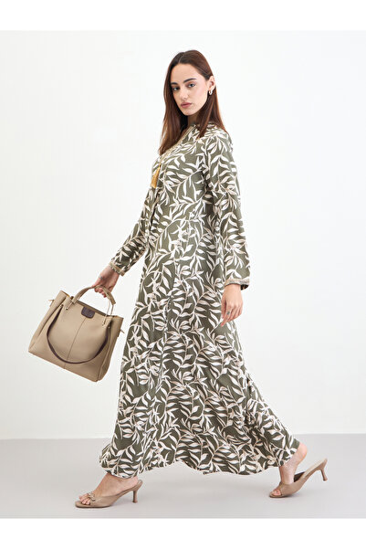Styli Women Green Leaf Print Tasselled Jalabiya