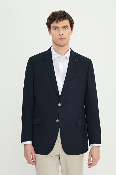 ALTINYILDIZ CLASSICS Men's Navy Blue Slim Fit Slim Fit Mono Collar Diagonal P...