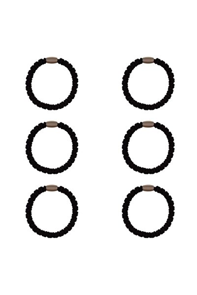 OEM Black Terry Hair Elastics with Metal Closure for Women - 6pcs