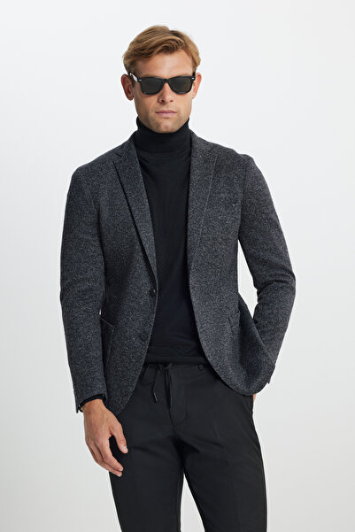 ALTINYILDIZ CLASSICS Men's Black Slim Fit Slim Fit Mono Collar Wool Patterned...