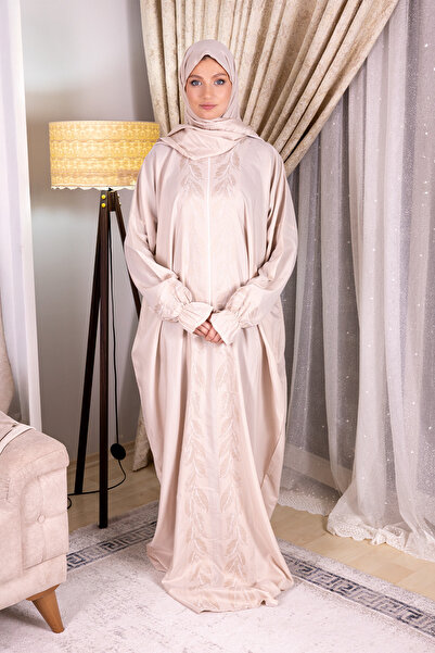 tulteks Women's Zippered One-Piece Leaf Embroidered Prayer Dress