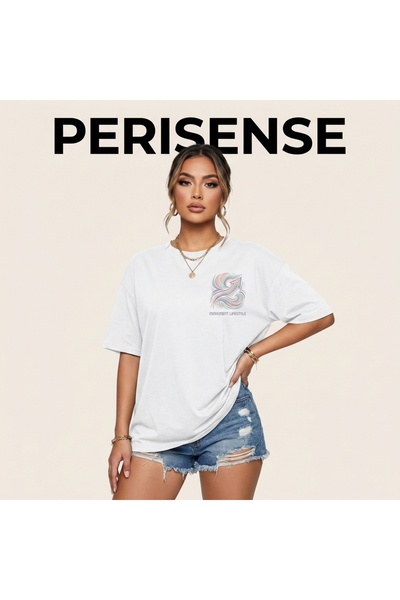 PERISENSE Tricou oversize din bumbac pieptănat premium, cu imprimeu DTF, la m...