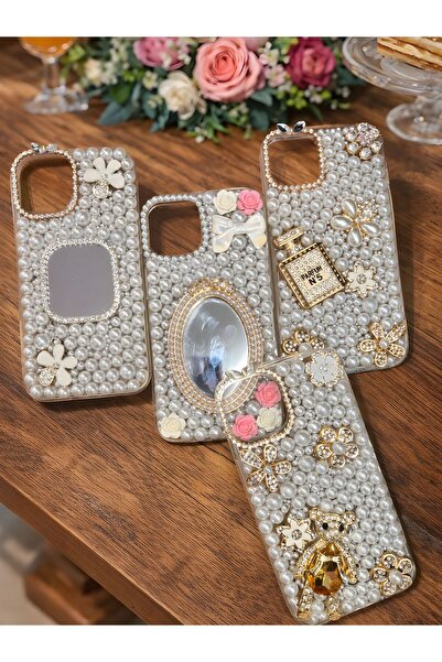 Olinza Shop iPhone 11 Pearl Detailed Phone Case with Perfume Charm Accessory, Stylish Model