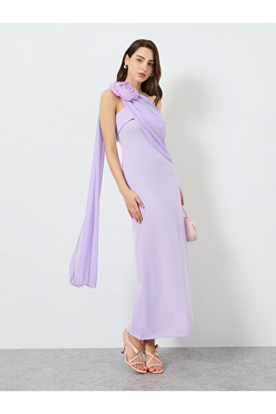 Take Two By Styli Women Lilac Strapless Cape Detail Bodycon Maxi Dress