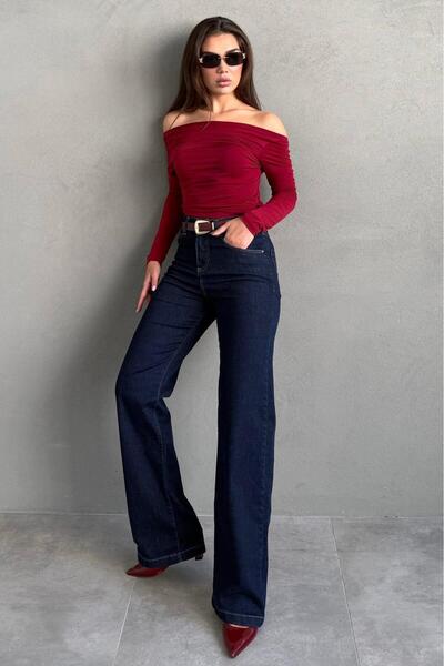 Seeh Navy Blue Wide Leg Women's Trousers Sh351