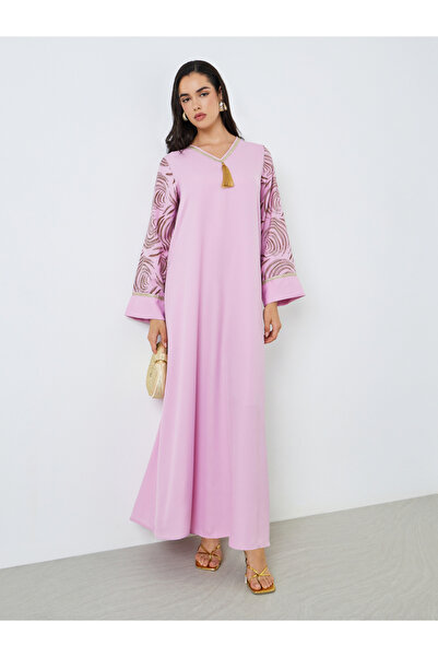 Styli Women Pink Printed Crepe A-Line Jalabiya