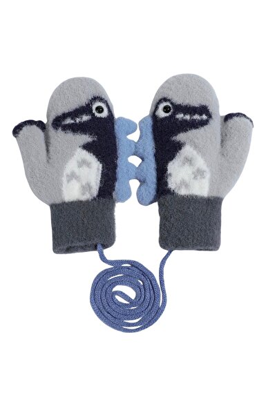Petityu Tek Parmak İçi Kalın Kürklü Sıcacık Tutan Örme Dino Gri Laci Eldiven