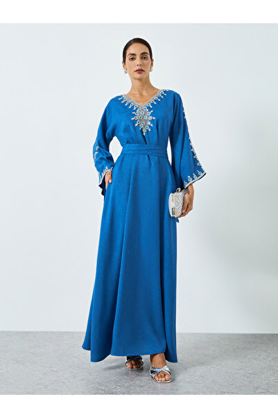 Maxim Creation By Styli Women Blue Embellished Belted Jalabiya