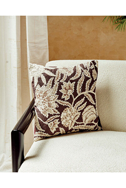 REDTAG Purple Floral Embroidered Cushion