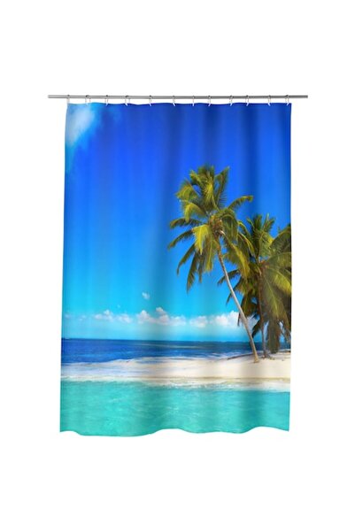 OEM Perdea de duș pentru baie, Heartwork, model Beach, multicoloră, decorațiu...