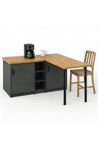 Tdesigno Sara L Mutfak Adası - 2 Kapaklı - Çok Amaçlı Dolap - Alt Modül - Kil...