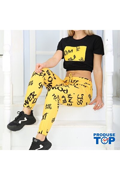 Produse.Top Fashion Women's Tracksuit Yellow with Short Top and High Waist Pants