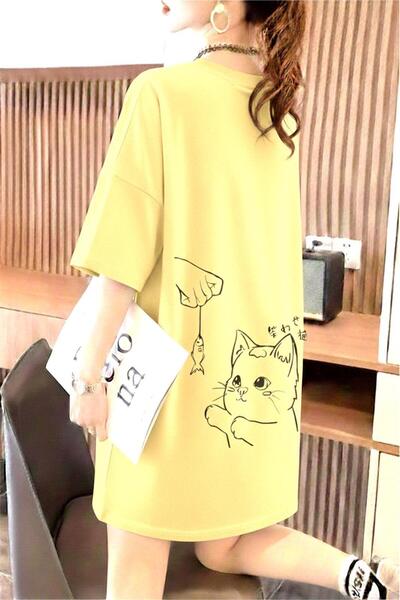 Oksit Fish and Cat Women's Oversized Basic Crew Neck Cotton T-Shirt Relaxed F...