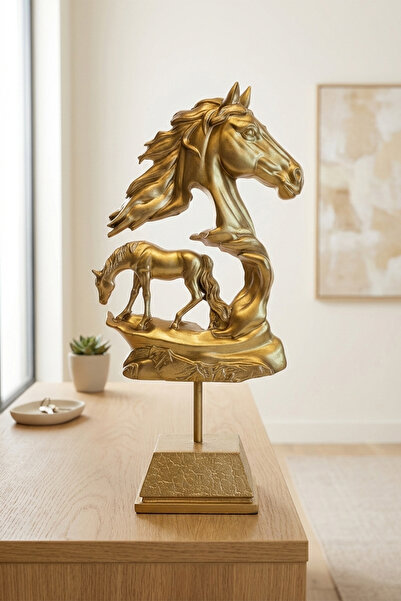 bakan hediyelik EQUUS Dekoratif At Başı ve Tay Figürlü Standlı Biblo Heykel -...