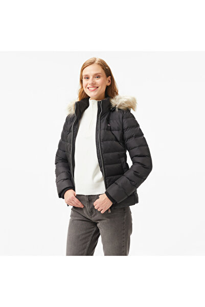 Tommy Hilfiger Jeans Basıc Hooded Down Kadın Siyah Ceket