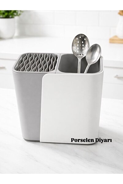 Bev Kitchen حامل سكاكين وملاعق بثلاثة أقسام - منظم متعدد الأغراض