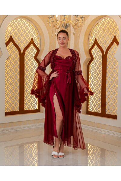 Limas lingerie Special Design Lace-Detail 2-Piece Long Dressing Gown