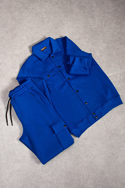 grand coco Men's 3 Thread Ş Fleece-Lined Blue Light Long Pants K Cargo Pocket...