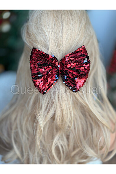 QUEEN AKSESUAR Luxury Design Sequined Shiny Sparkling Bow Metal Automatic Cli...