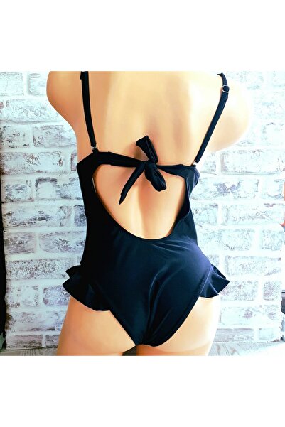 Produse.Top Black One-Piece Swimsuit with Bust Support and Ruffled Brazilian ...