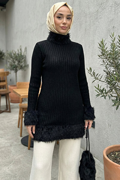 azragül giyim Peluş Detaylı Tesettür Triko Tunik