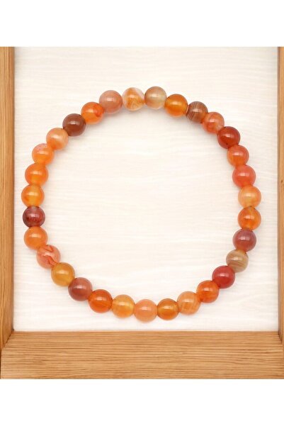 Taşmir Carnelian Agate Natural Stone Bracelet 6 mm Round Cut
