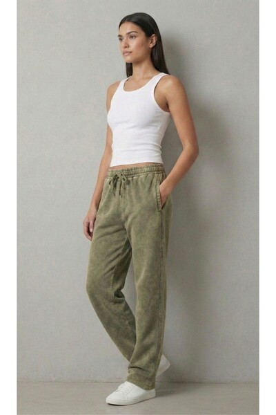 BİGOSSO Yıkamalı Kadın Eşofman Altı Baggy Pamuklu