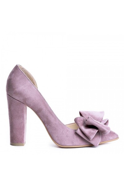 The 5th Element Pantofi cu toc gros piele Lilla Velvet cu funda Cut