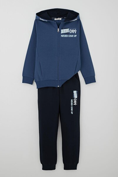 Breeze Boy's Tracksuit Set Hooded Summer Printed Pockets 8-14 Years, Indigo
