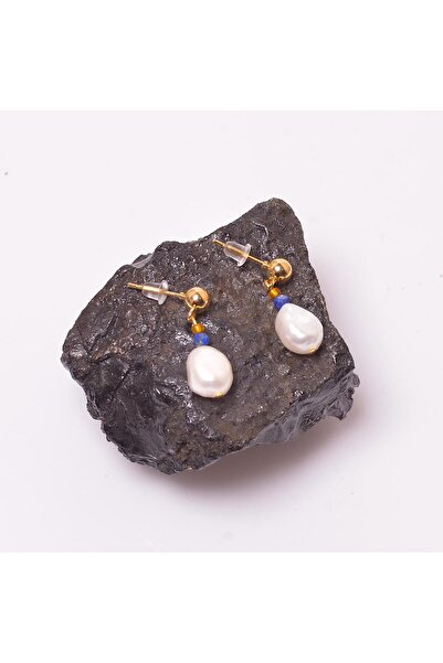 Taş Sandığı Sakız İnci Küpe - Lapis Taşlı ( Altın Renkli )